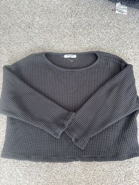 perfectwhitetee Charcoal Waffle Knit Long Sleeve Top